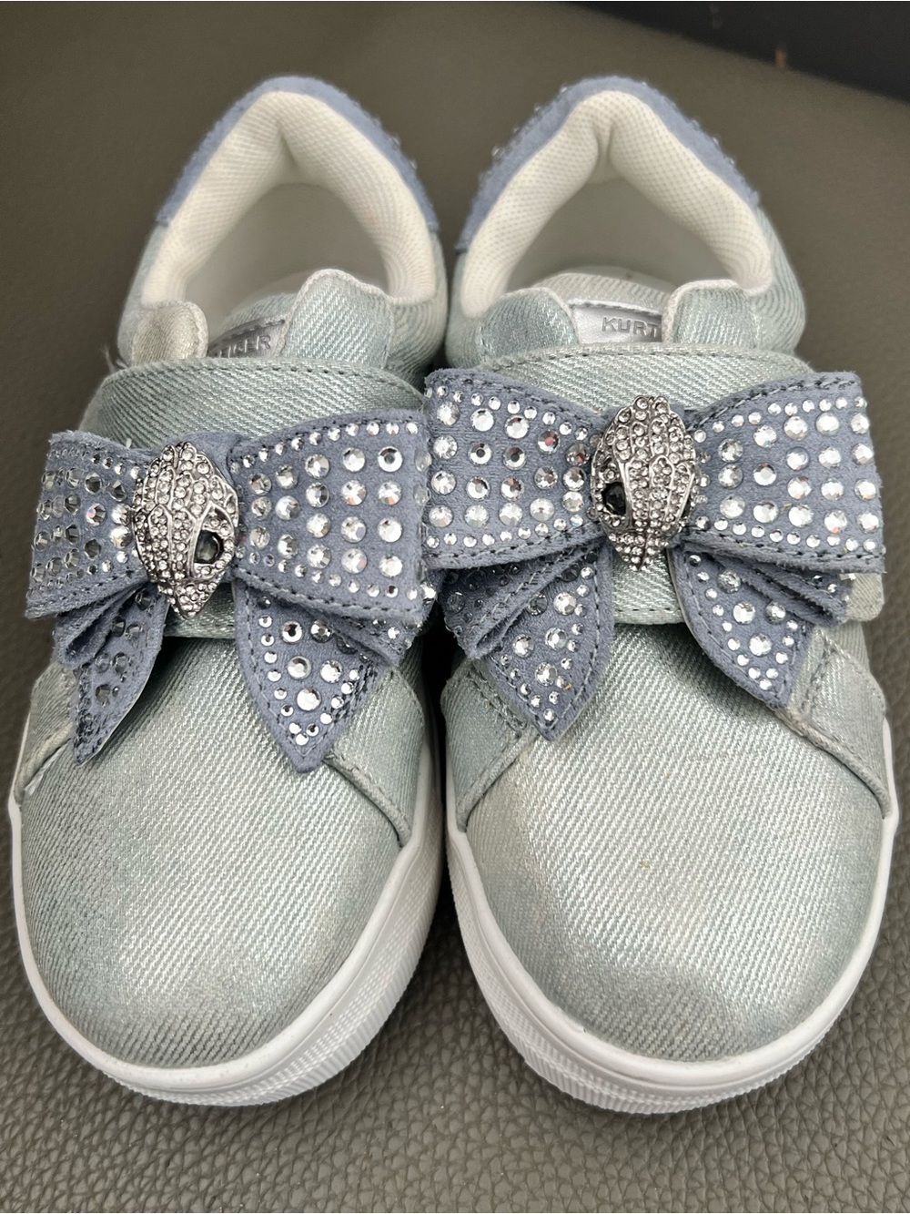 Kurt Geiger Light Blue Kids Bow Sneakers with Crystal Embellishment